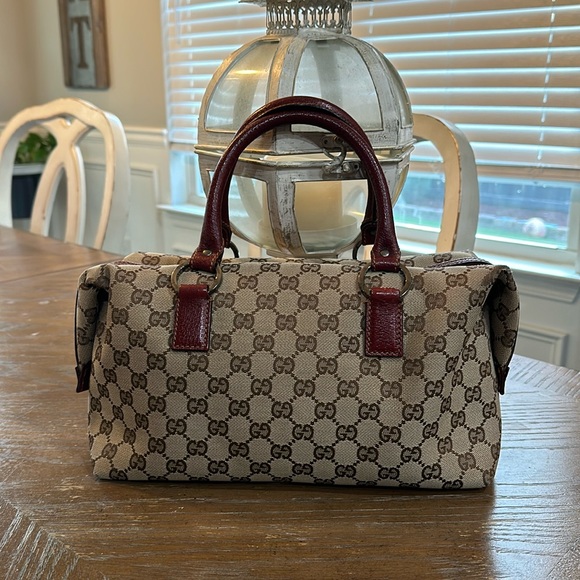 Gucci GG brown and burgundy Boston bag - Picture 1 of 15